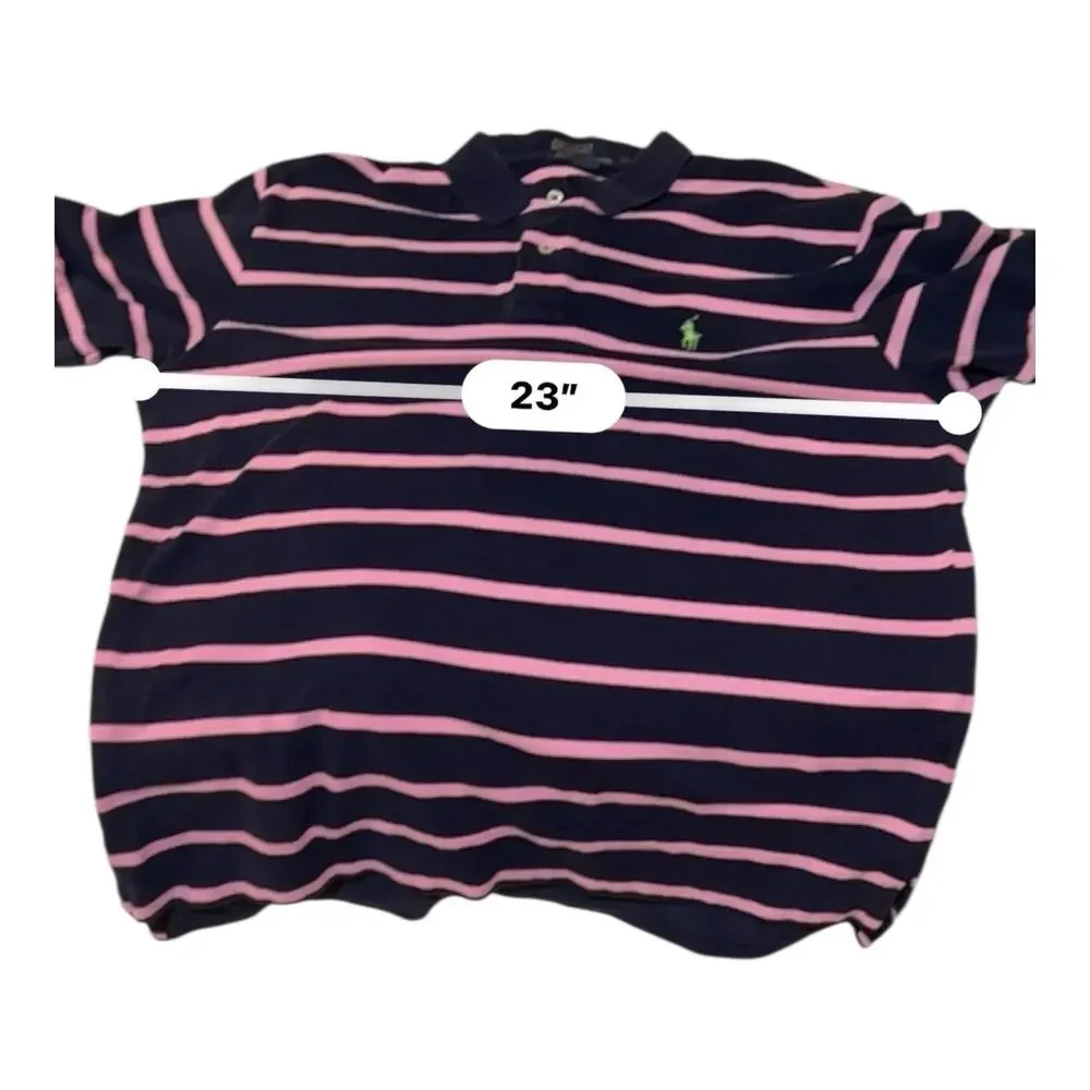 Ralph Lauren Polo Mens Large Navy Pink Striped Shirt 100% Cotton Preppy Classic